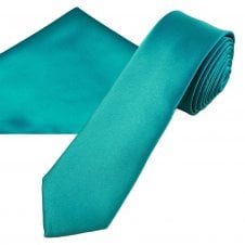 Plain Turquoise Men's Skinny Tie & Pocket Square Handkerchief Set