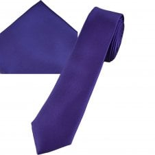 Plain Violet Purple Men's Skinny Tie & Pocket Square Handkerchief Set