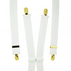 Plain White Men's Trouser Braces - Gold Clips
