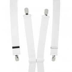 Plain White Men's Trouser Braces - Silver Clips