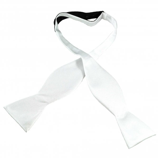 Plain White Ribbed Men's Self Tie Bow Tie