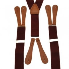 Plain Wine Red High Back Leather End Trouser Braces