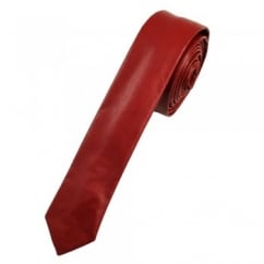 Plain Wine Red Leather Skinny Tie