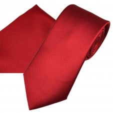 Plain Wine Red Men's Satin Tie & Pocket Square Handkerchief Set