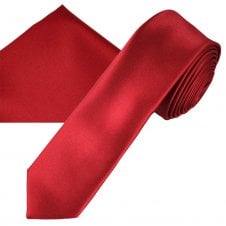 Plain Wine Red Men's Skinny Tie & Pocket Square Handkerchief Set