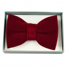 Plain Wine Red Men's Velvet Bow Tie with Adjustable Black Satin Neckband