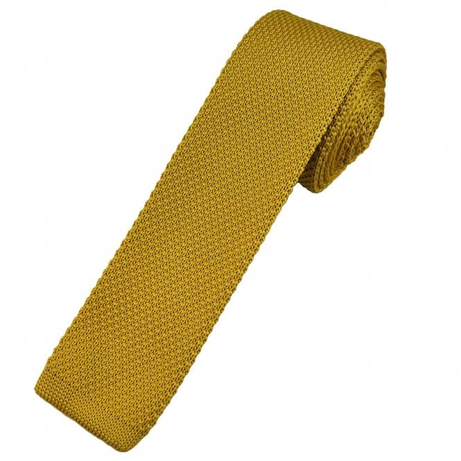 Plain Yellow Ochre Men's Skinny Knitted Tie