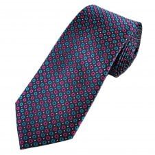 Plum, Fuchsia Pink, Turquoise & Silver Circle Patterned Men's Silk Tie