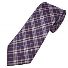 Plum, Lilac, Navy, Light Blue & White Tartan Style Check Pattern Men's Tie