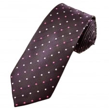 Plum, Pink & Silver Polka Dot Men's Extra Long Tie