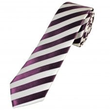 Plum Purple & White Striped Men's Skinny Tie
