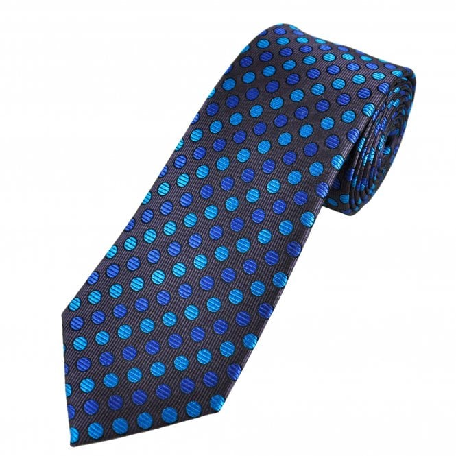 Plum & Shades Of Blue Circle Patterned Men's Silk Tie