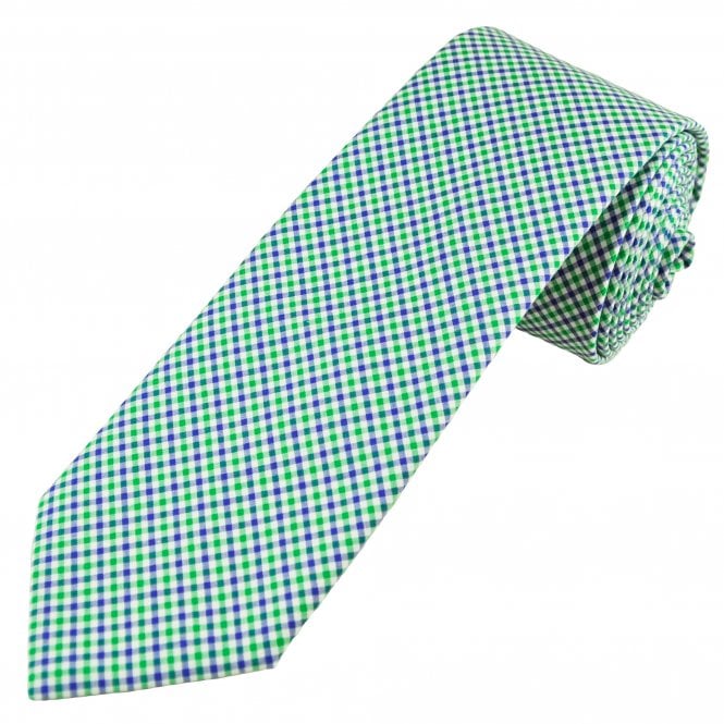Profuomo Green, Blue & White Checked Narrow Men's Designer Tie