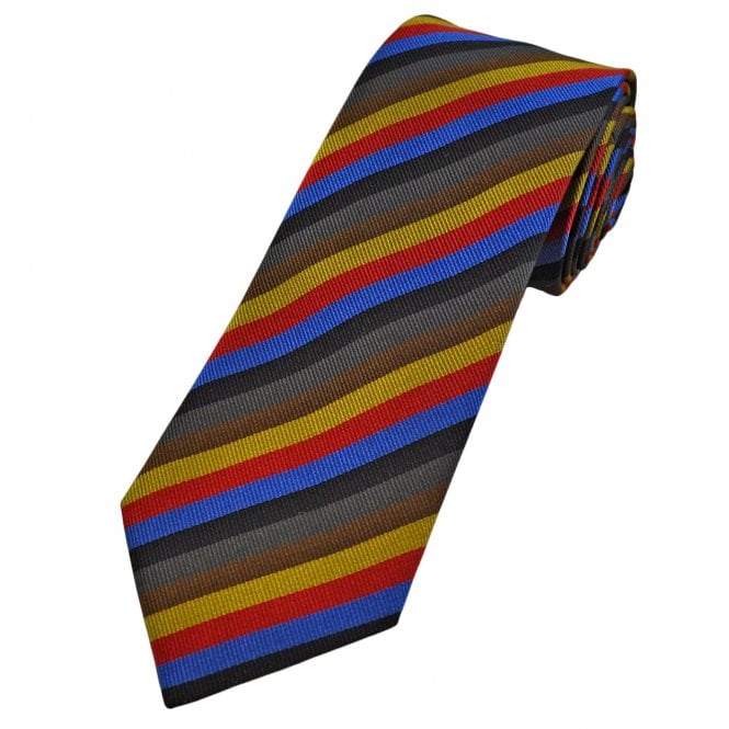 Profuomo Grey, Brown, Gold, Red, Blue & Black Striped Silk Men's Designer Tie