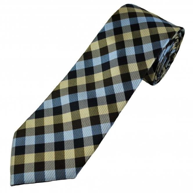 Profuomo Light Blue, Navy, Brown & Camel Checked Men's Silk Tie
