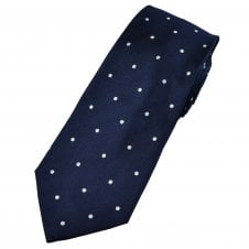 Profuomo Navy Blue & White Polka Dot Spot Woven Men's Silk Tie