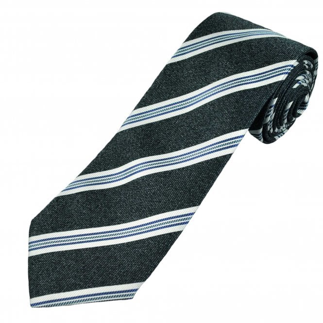 Profuomo Navy, White, Royal Blue & Sky Blue Stripe Men's Silk Tie