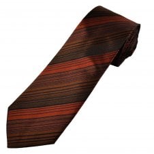 Profuomo Originale Autumn Brown, Navy Blue & Black Striped Men's Silk Designer Tie