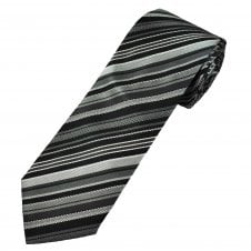 Profuomo Originale Black, Grey & Silver Stripe Men's Silk Designer Tie