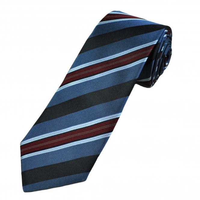 Profuomo Originale Blue, Navy, White, Red, Pink & Black Striped Silk Men's Designer Tie