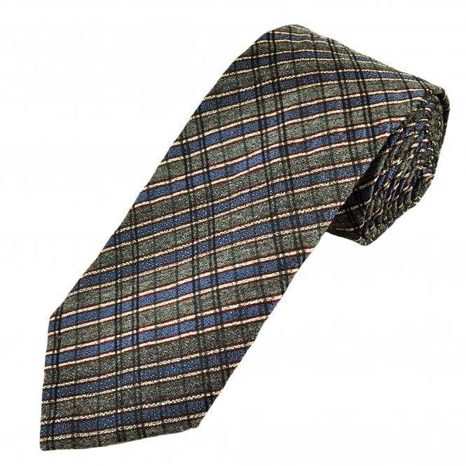 Profuomo Originale Grey, Navy Blue, White & Red Checked Men's Silk Mix Designer Tie