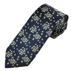 Profuomo Originale Navy, Gold & Blue Floral Pattern Men's Silk Designer Tie