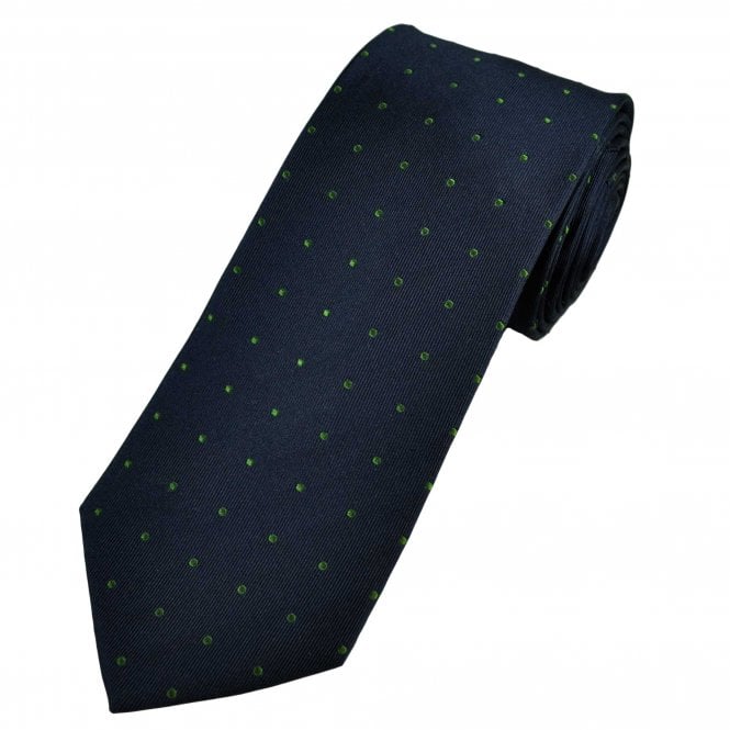 Profuomo Originale Navy & Green Polka Dot Men's Silk Designer Tie