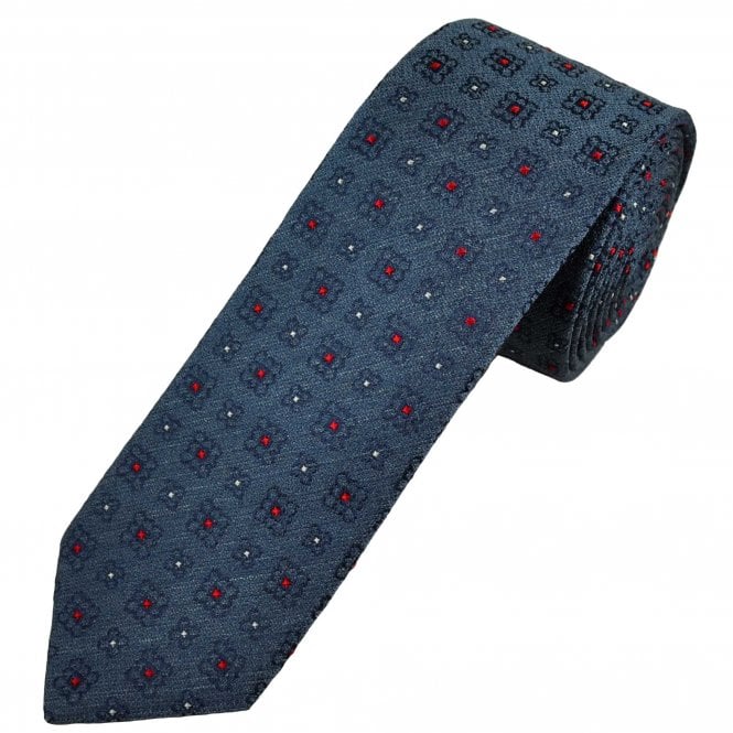 Profuomo Originale Navy, Red & White Patterned Narrow Men's Silk Designer Tie