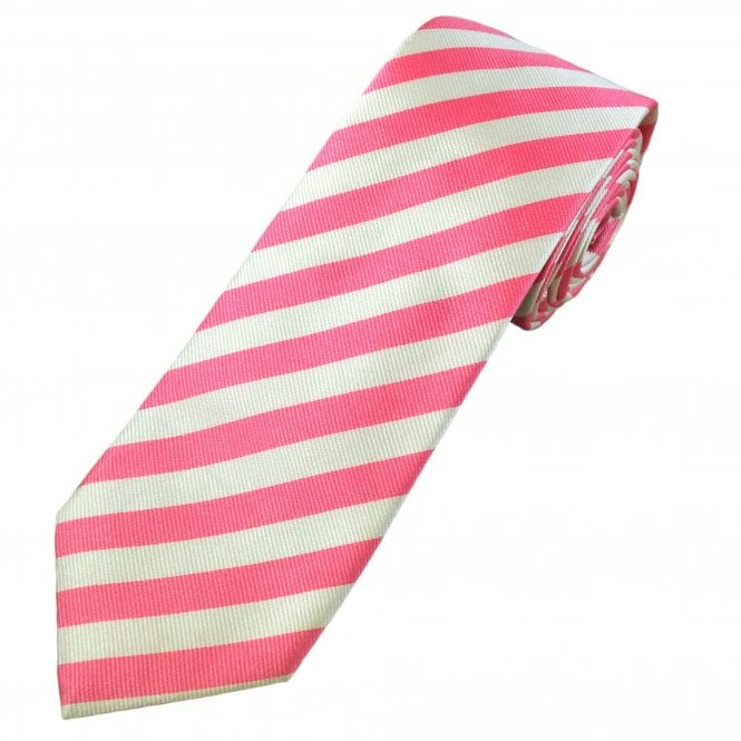 Profuomo Originale Pink & White Striped Men's Silk Designer Tie