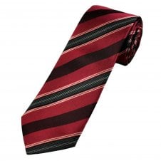 Profuomo Originale Red, Maroon, Black, Grey & White Striped Silk Men's Designer Tie