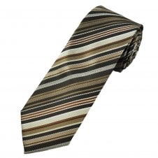 Profuomo Originale Shade of Brown, Beige & White Stripe Men's Silk Designer Tie