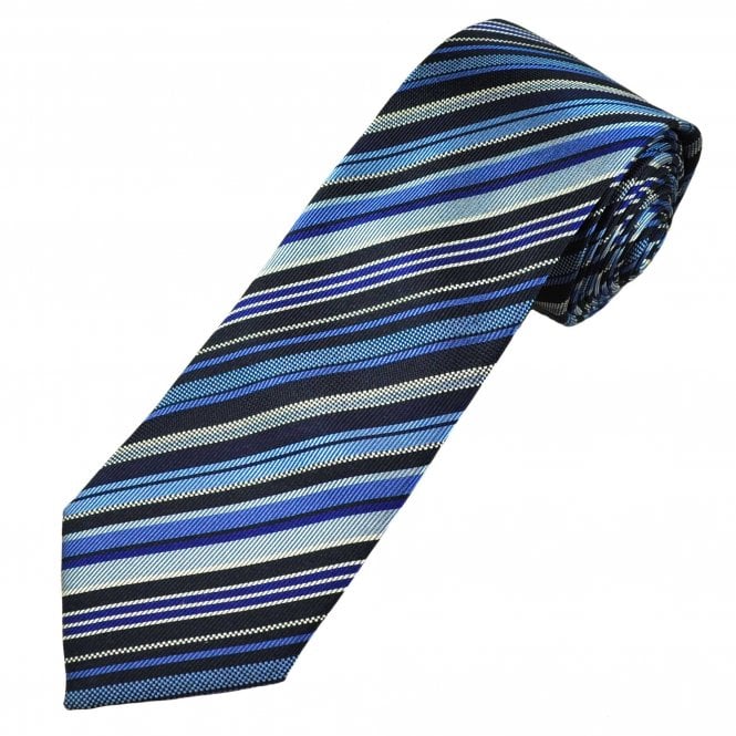 Profuomo Originale Shades of Blue & White Stripe Men's Silk Designer Tie