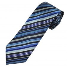 Profuomo Originale Shades of Blue & White Stripe Men's Silk Designer Tie