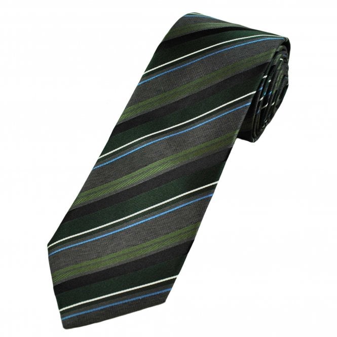 Profuomo Originale Shades of Green, Grey, White & Blue Striped Silk Men's Designer Tie