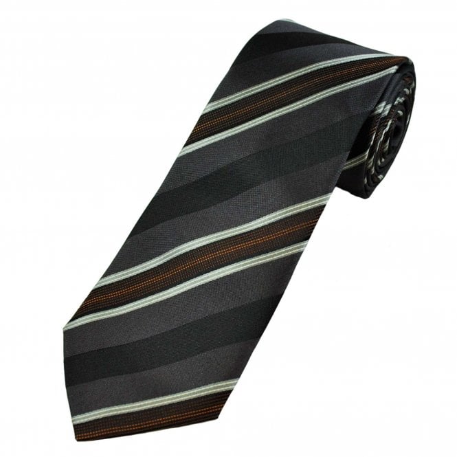 Profuomo Originale Shades of Grey, Orange & Brown Striped Silk Men's Designer Tie