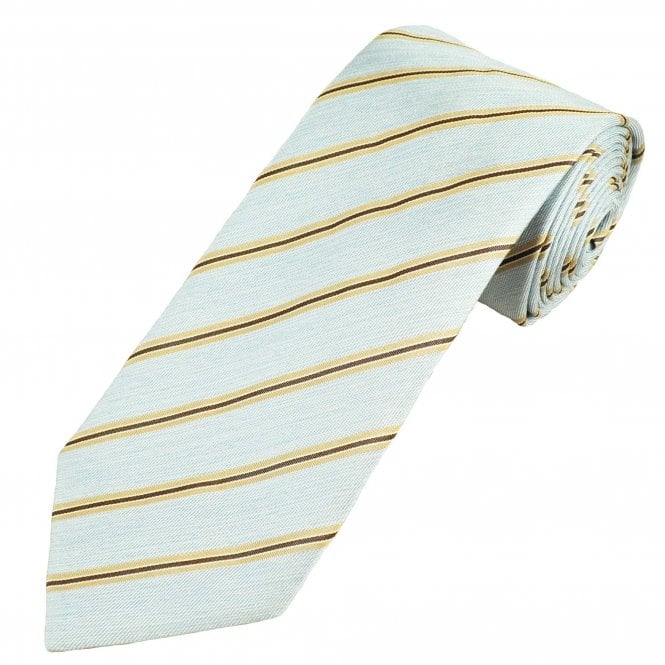 Profuomo Originale Sky Blue, Gold & Brown Striped Men's Silk Designer Tie