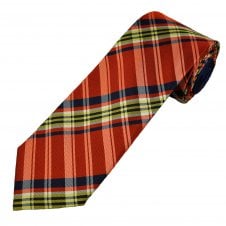 Profuomo Red, Navy Blue, Yellow & White Checked Men's Silk Designer Tie with Contrast Tail