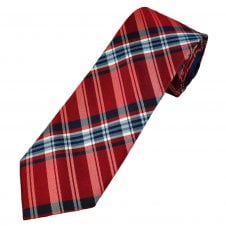 Profuomo Red, Navy, Sky Blue & White Checked Men's Silk Designer Tie with Contrast Tail