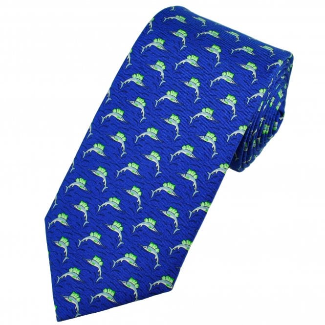 Profuomo Royal Blue Marlin Fish Silk Designer Tie