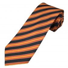 Profuomo Rust Orange, Orange, Navy Blue & White Stripe Men's Silk Tie