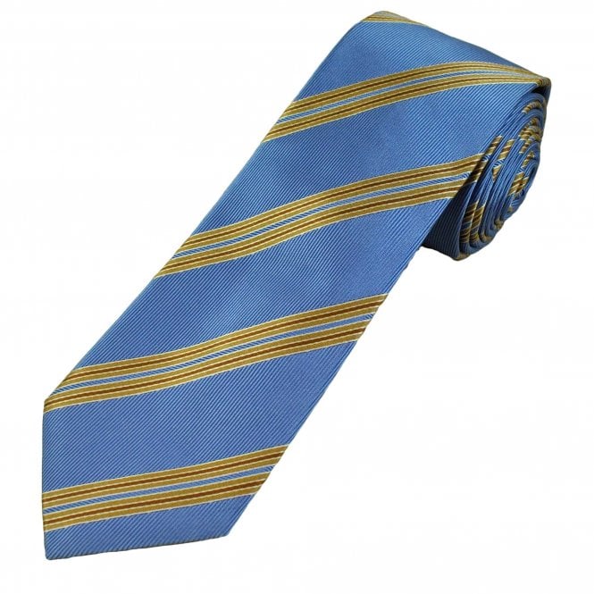 Profuomo Sky blue, Beige & Brown Stripe Men's Silk Tie