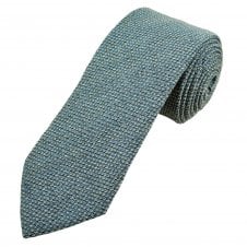 Profuomo "Sky Blue" Label Blue & Silver White Woven Check Pattern Men's Wool Designer Tie