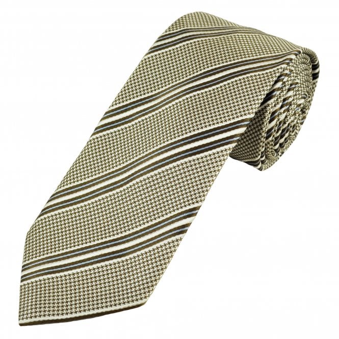 Profuomo 'Sky Blue Label' Cream, Beige & Light Blue Stripe Patterned Men's Silk Designer Tie