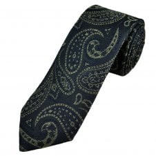 Profuomo "Sky Blue" Label Navy & Beige Paisley Patterned Men's Wool & Silk Designer Tie