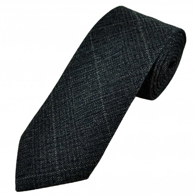 Profuomo "Sky Blue" Label Royal, Navy Black & Grey Checked Silk Mix Men's Designer Tie