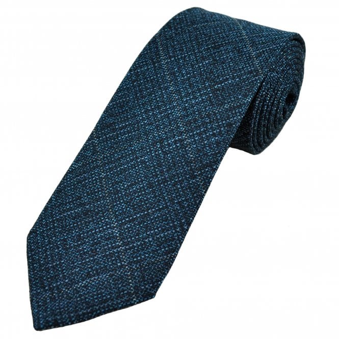 Profuomo "Sky Blue" Label Royal, Navy Blue & Silver Checked Silk Mix Men's Designer Tie