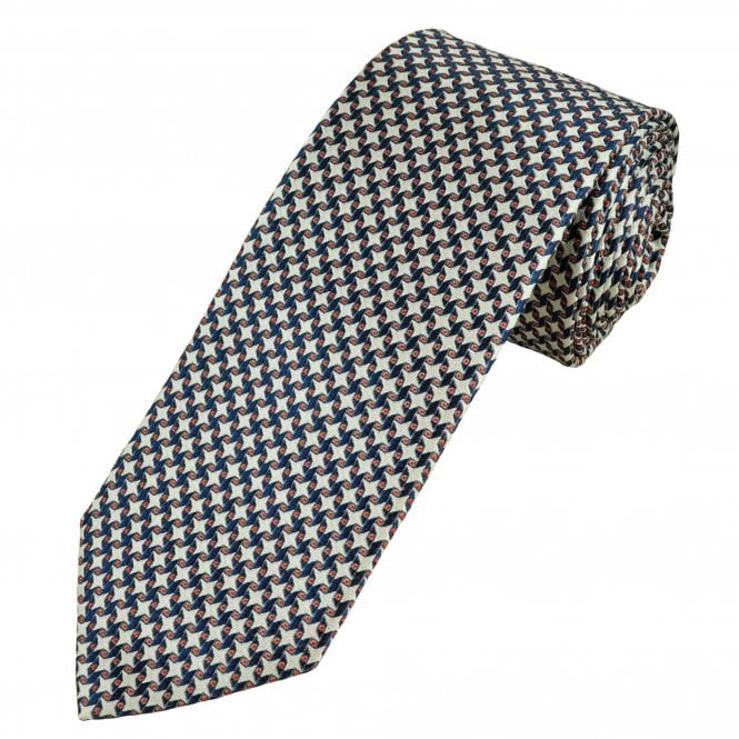 Profuomo Sky Blue Label White, Blue & Red Star Pattern Men's Silk Designer Tie