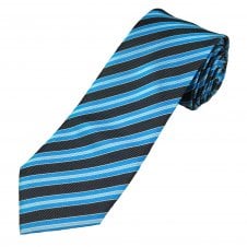 Profuomo Sky Blue, Navy & White Stripe Men's Silk Tie