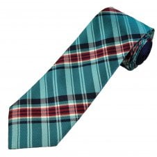 Profuomo Turquoise, Navy Blue, Red & White Checked Men's Silk Designer Tie with Contrast Tail