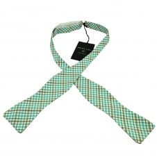 Profuomo White, Beige, Green & Mint Checked Cotton 2 Piece Adjustable Self Tie Bow Tie